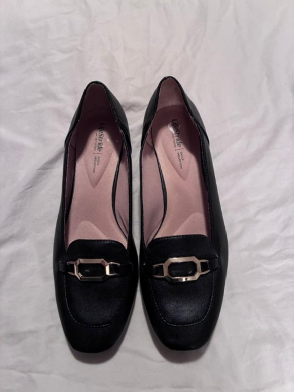 NWOB LifeStride Celine Black Loafer Flat Silver Buckle Comfort 11W